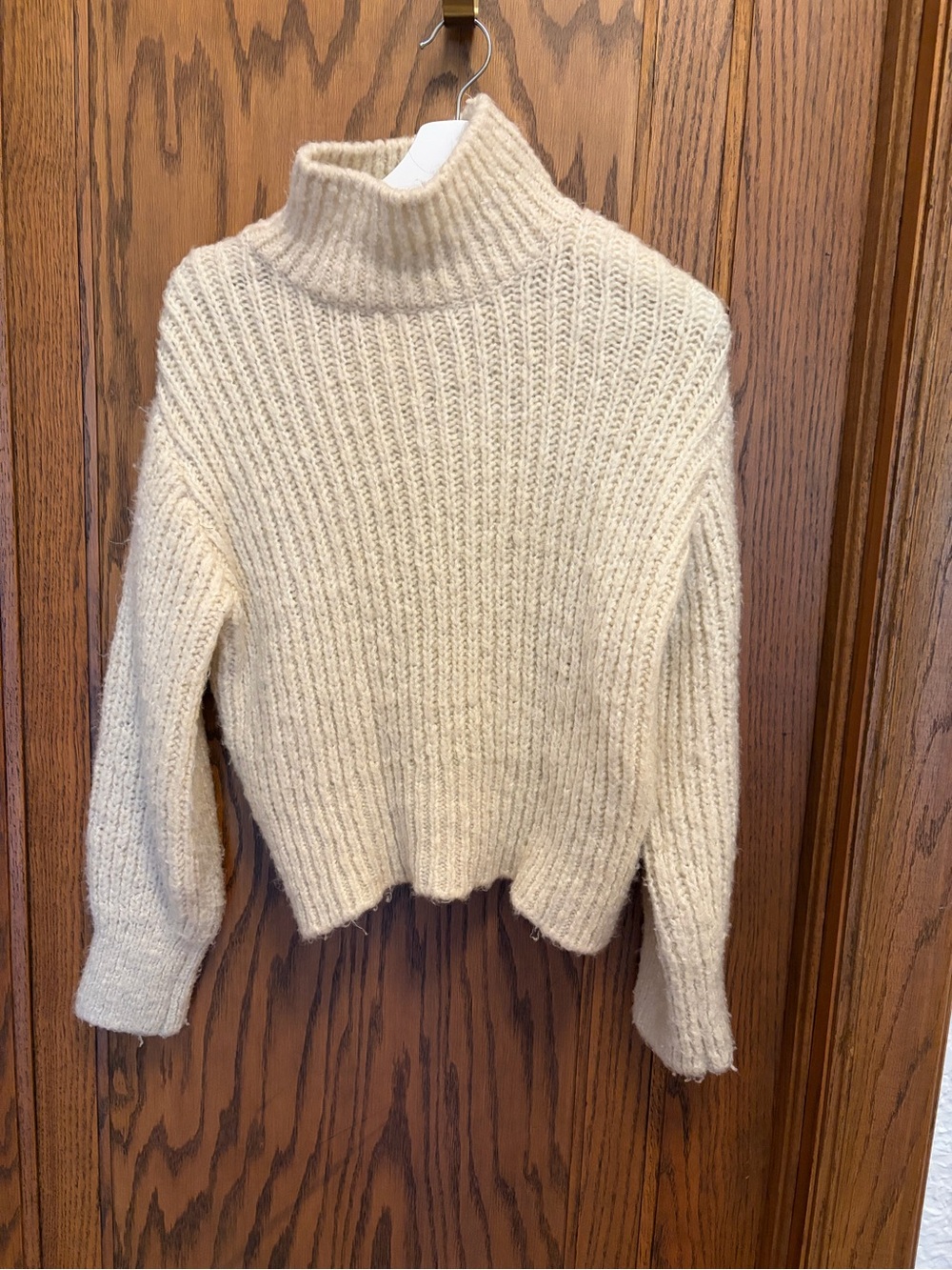 Mango Cream Ribbed Turtleneck Sweater